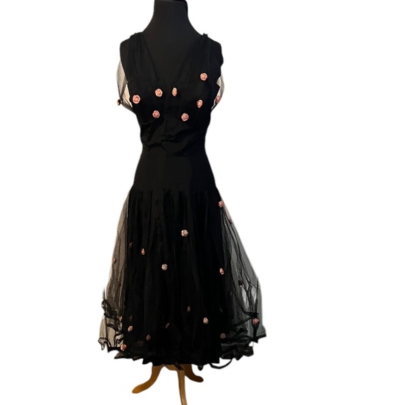 Robert Link By Fazzi California Black Pink Floral Lace Prom Dresses, Size XS - Picture 2 of 11